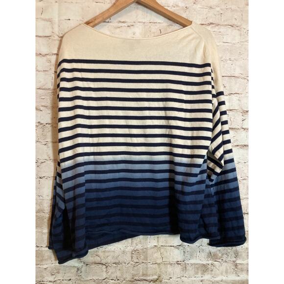 J. Crew Sweater Womens XXL Ivory & Navy Striped Ombre Kimono Sleeves Preppy - Picture 3 of 12